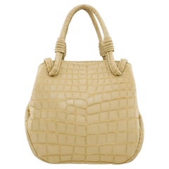 Used 1990s Italian Matte Beige Croc Effect Top Handle Handbag