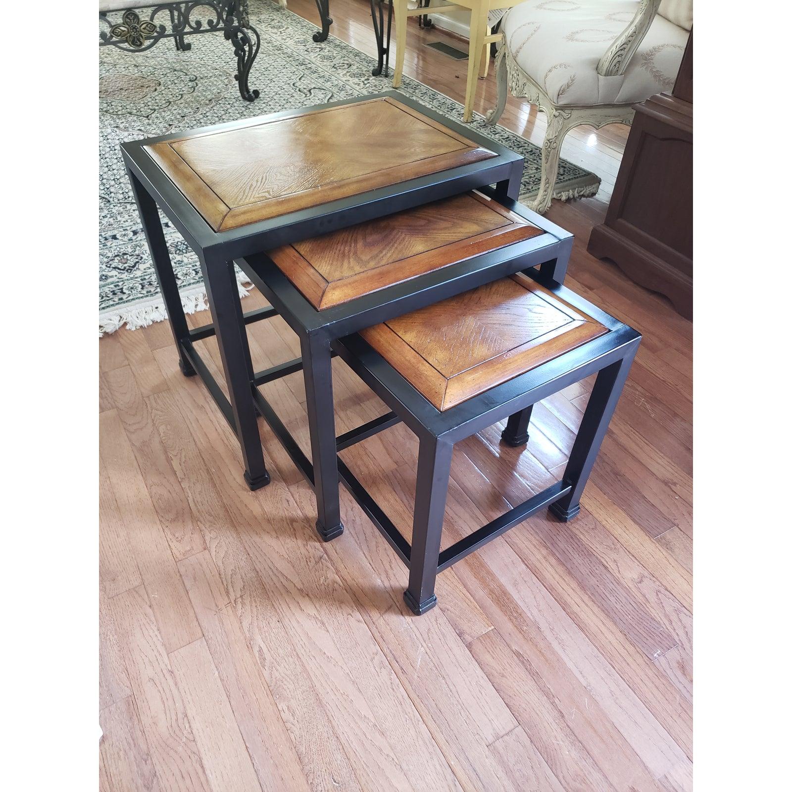 1990s Italian Metal and Wood Nesting Tables, Set of 3 For Sale 4