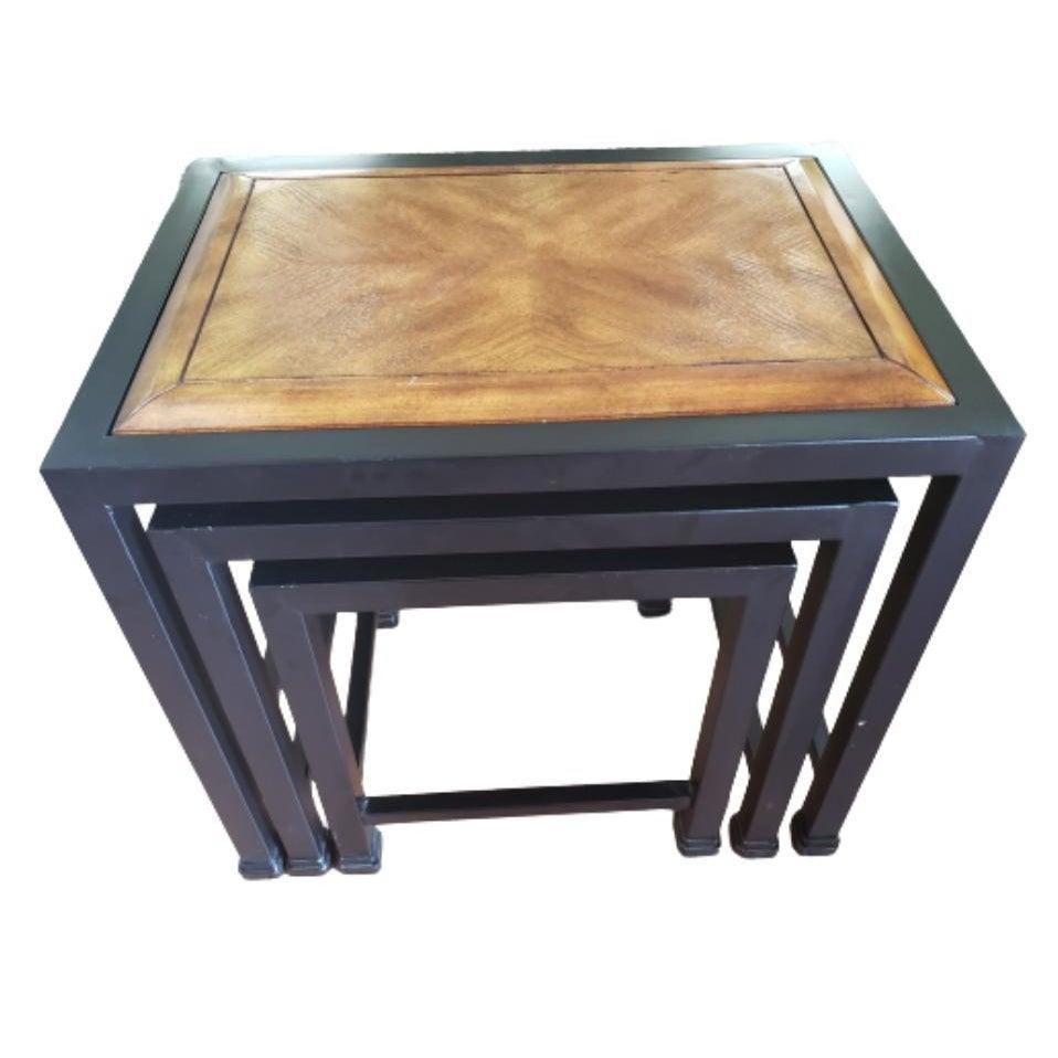 1990s Italian Metal and Wood Nesting Tables, Set of 3 In Good Condition For Sale In Germantown, MD