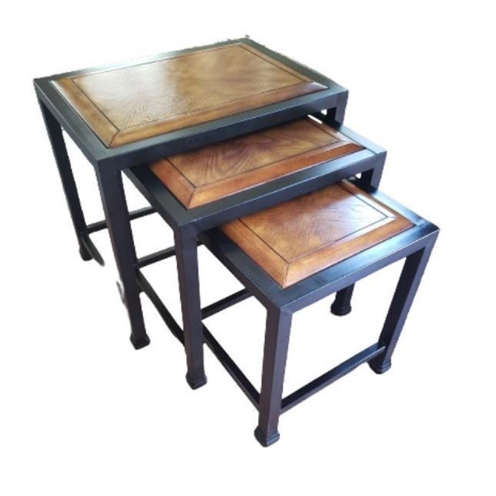 Iron 1990s Italian Metal and Wood Nesting Tables, Set of 3 For Sale