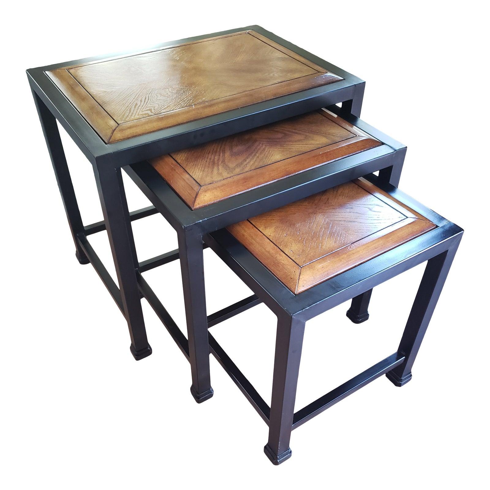 1990s Italian Metal and Wood Nesting Tables, Set of 3 For Sale