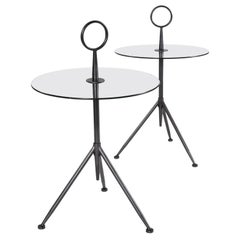 1990s Italian Modern Round Glass Gueridon Side Tables with Steel Base