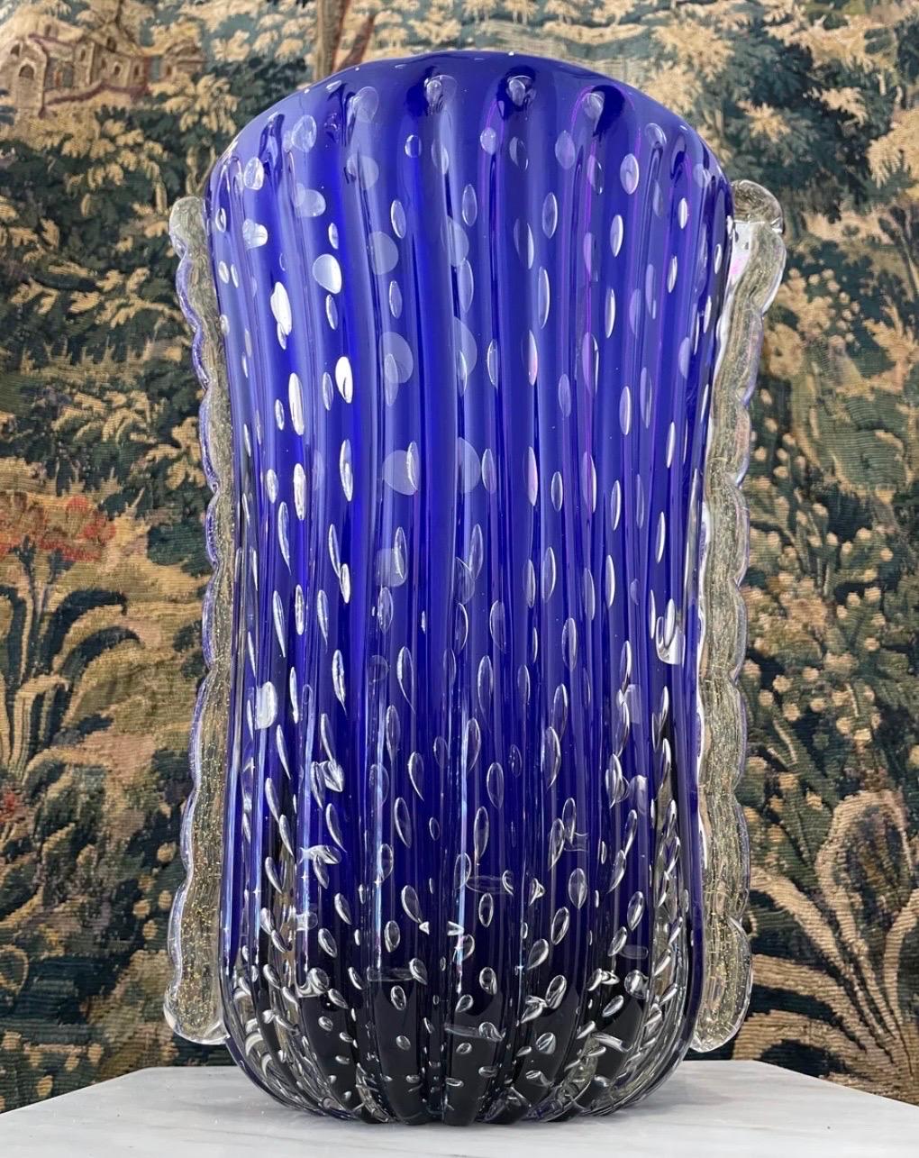 Art Deco 1990s Italian Murano Cobalt Blue Vase  For Sale