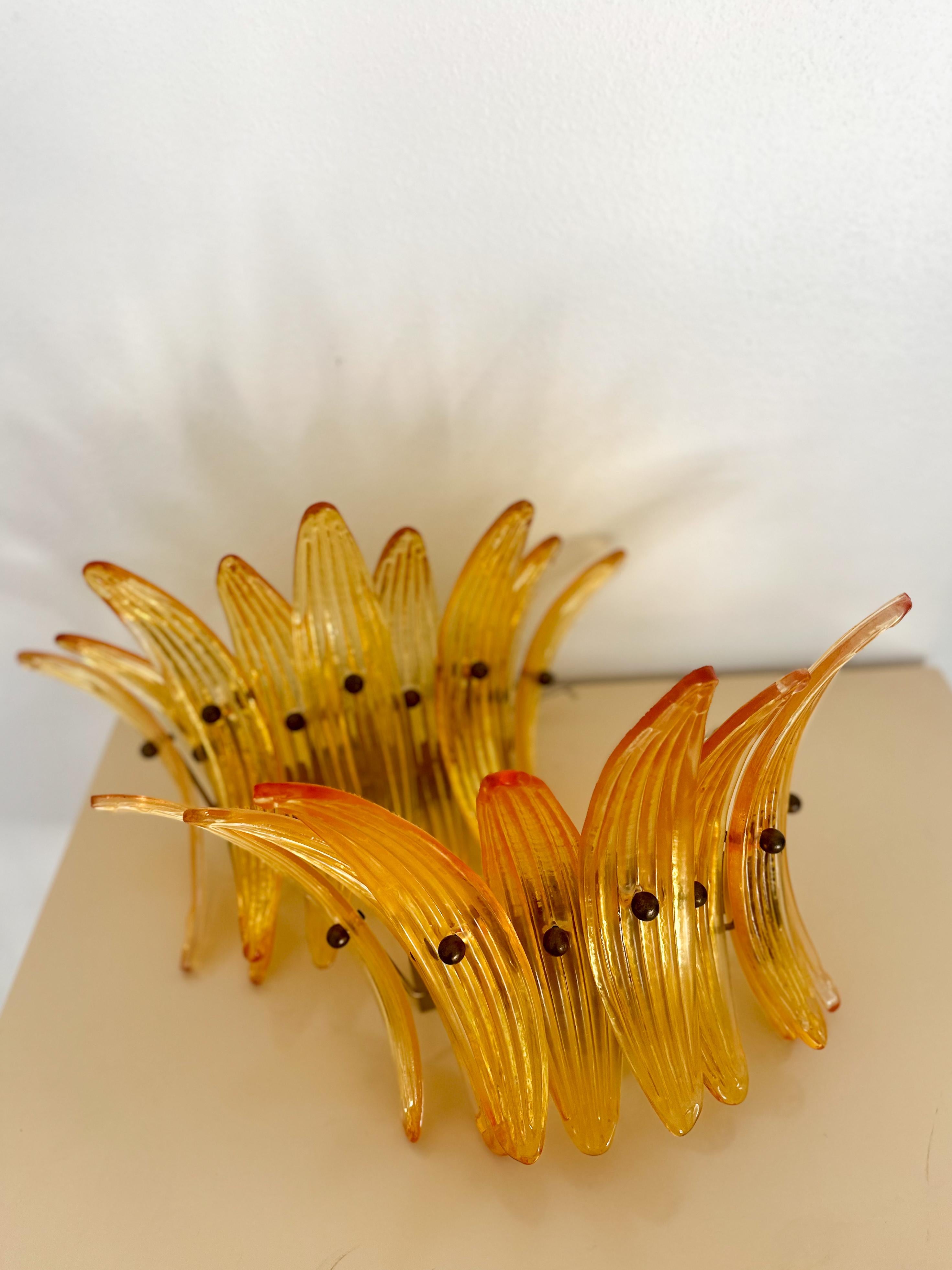 1990s Italian Murano Glass 'Palmette' Amber Wall Sconces - a pair 1