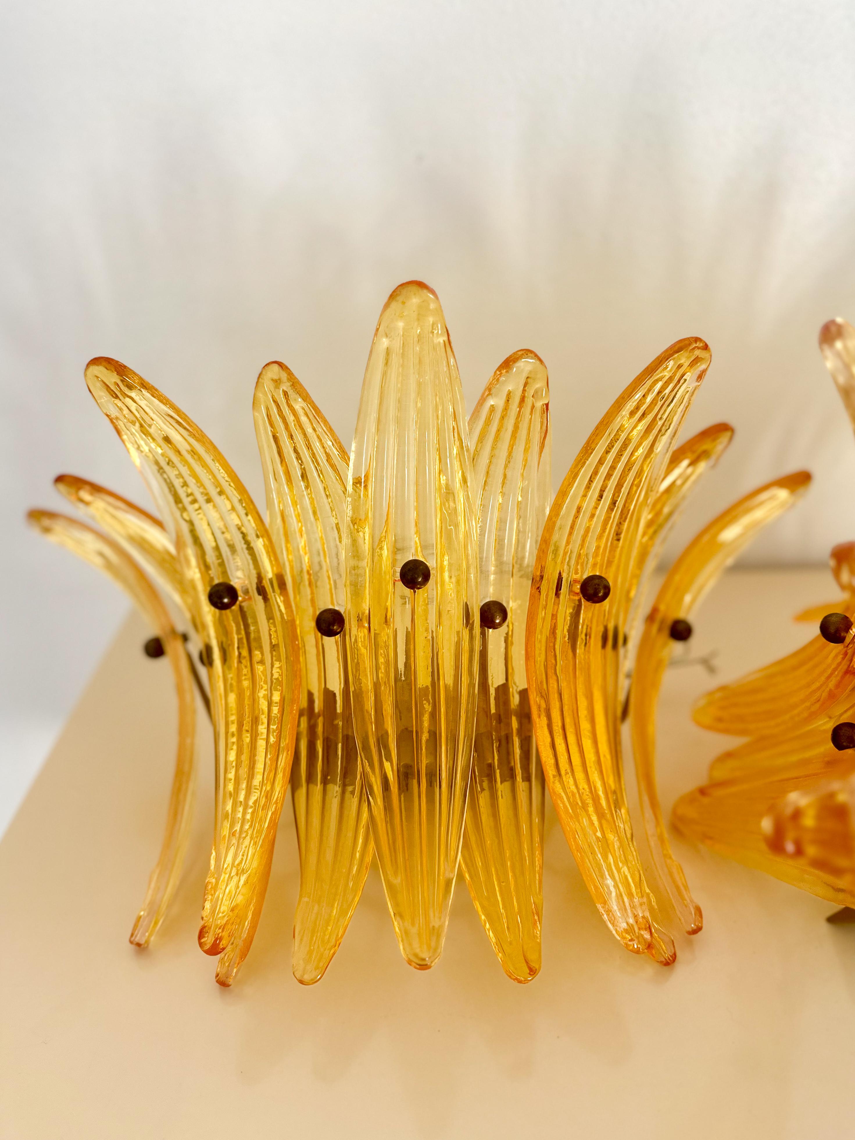1990s Italian Murano Glass 'Palmette' Amber Wall Sconces - a pair 2