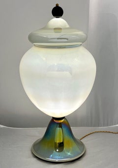 1990s Italian Pair of Tall Iridescent Glass Lamps / Urns Attributed to Seguso