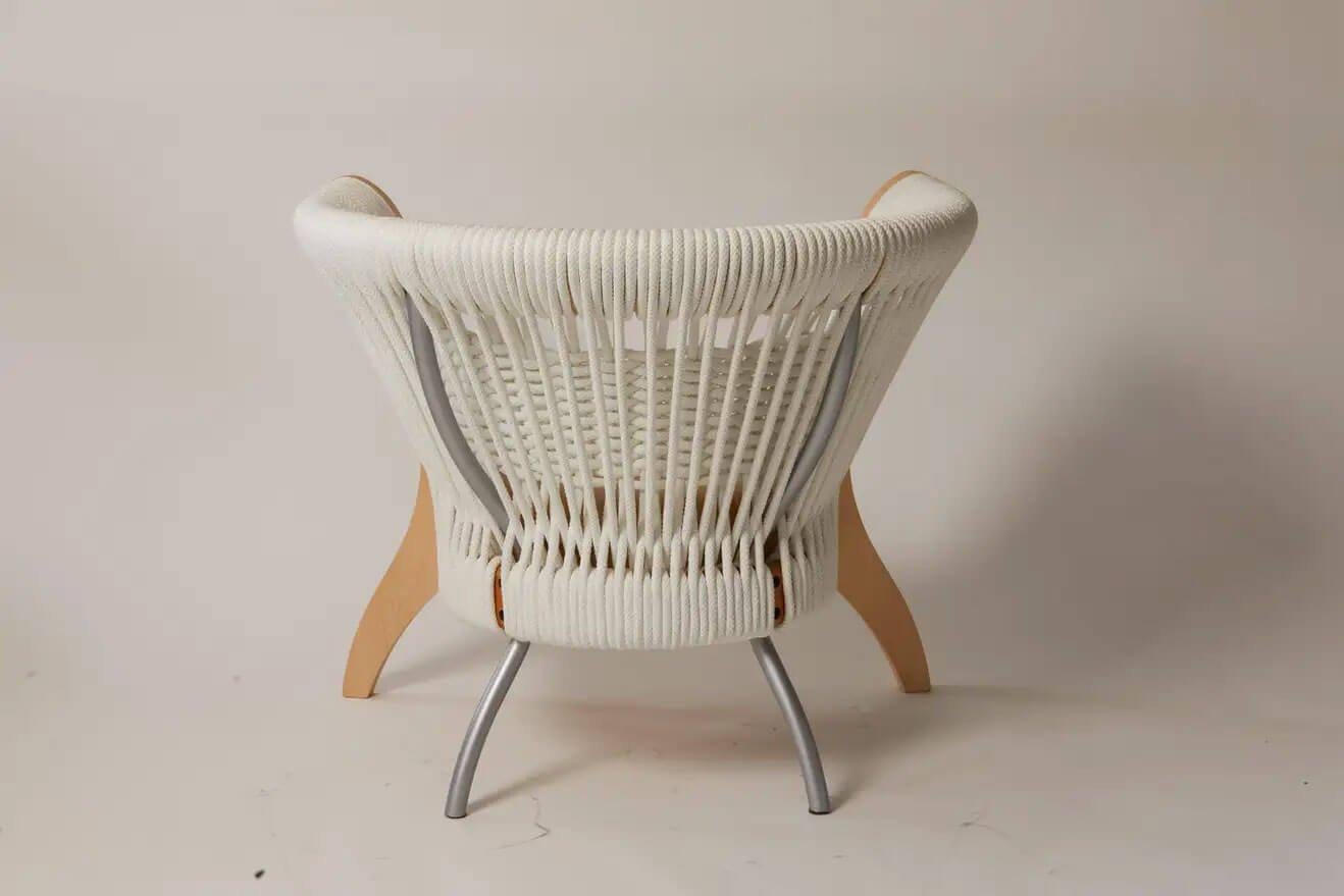 Européen Paire de chaises italiennes Poltrona Frau en bois et corde blanche des années 1990 en vente