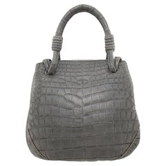1990s Italian Reptile Effect Matte Grey Handbag
