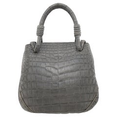 Used 1990s Italian Reptile Effect Matte Grey Handbag