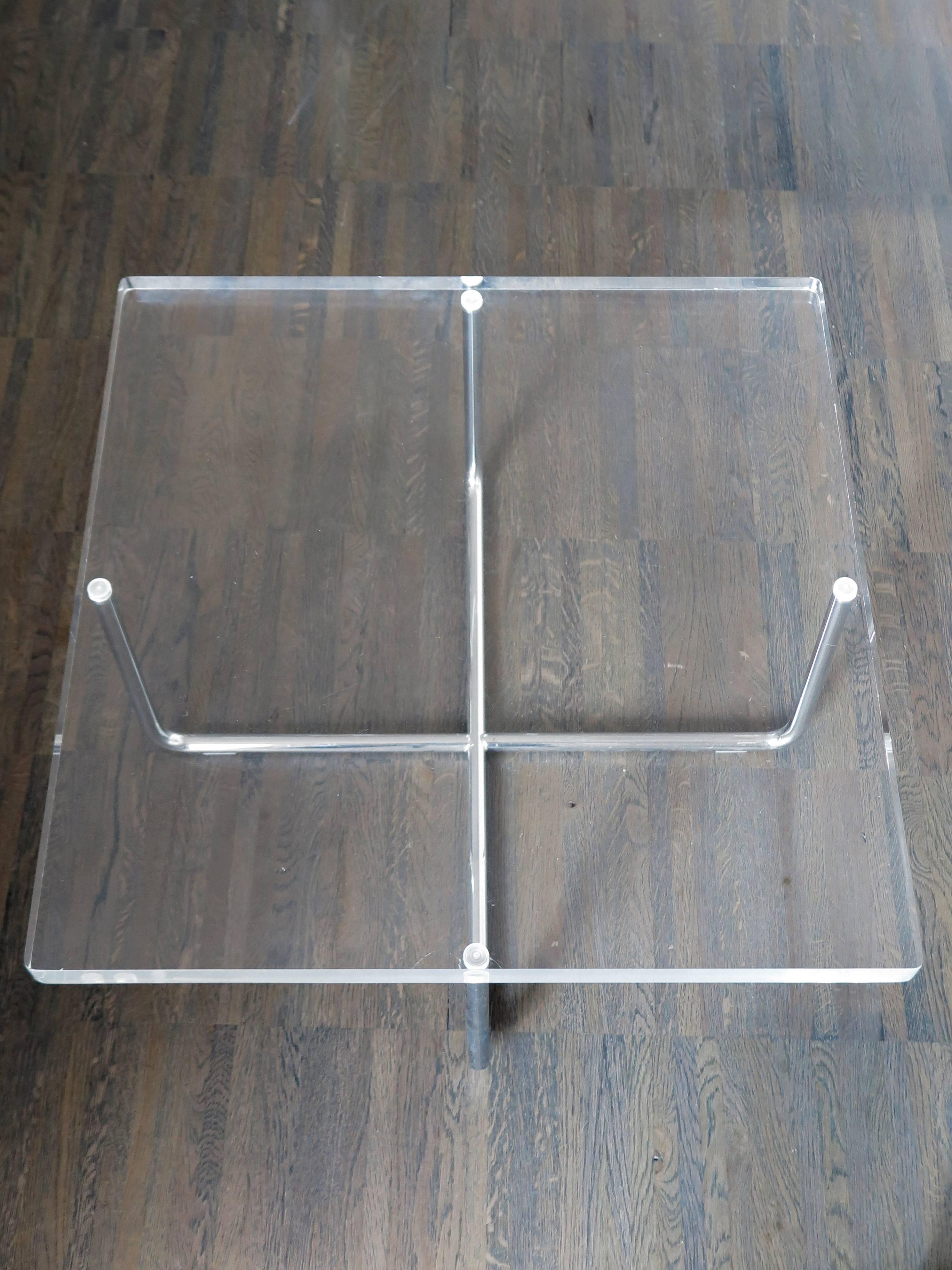 Metal 1990s Italian Square Plexiglass Modern Coffee Table Produced by Minotti