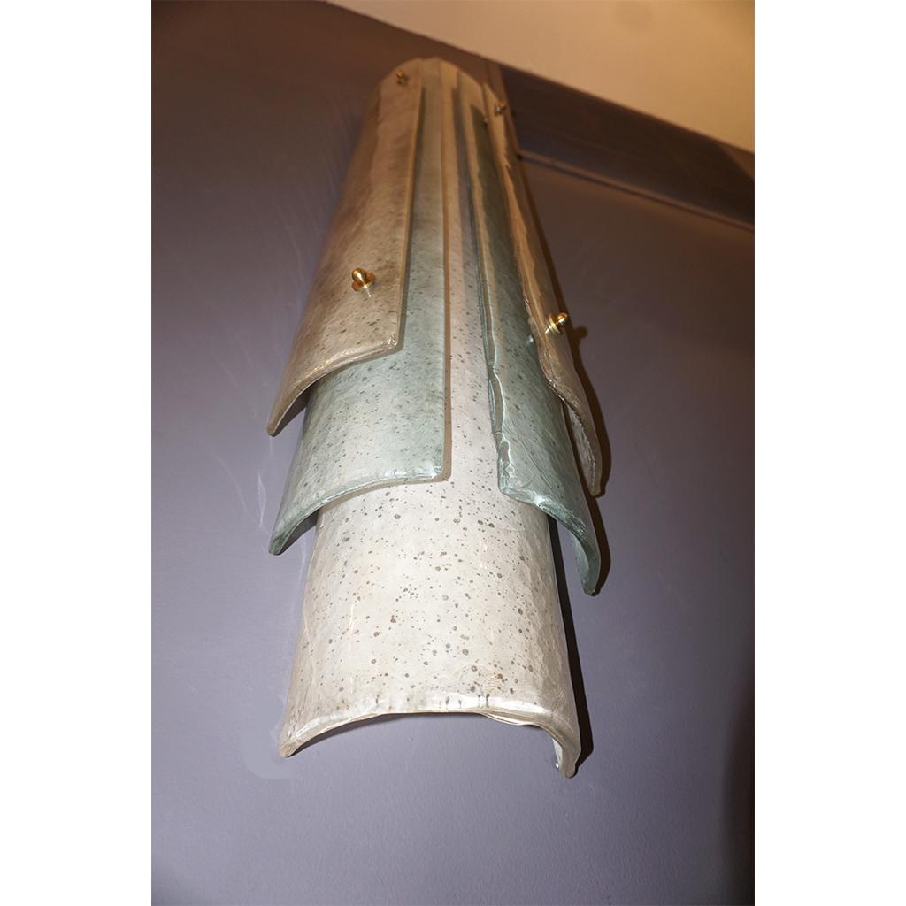 1990s Italian Tall Wall Light in White Blue Gray Frosted Murano Glass For Sale 6