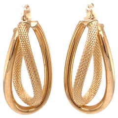 1990s Italian Twisted Oblong Double Hoop Earrings in 14 Karat Gold