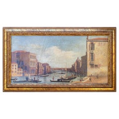 Vintage 1990s Italian Venetian Framed Oil on Canvas Painting with Craquelure