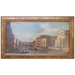 Vintage 1990s Italian Venetian Framed Oil on Canvas Painting with Craquelure