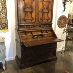 1990s Italian Walnut Secretary Desk with Fall-Front and Interior Compartments