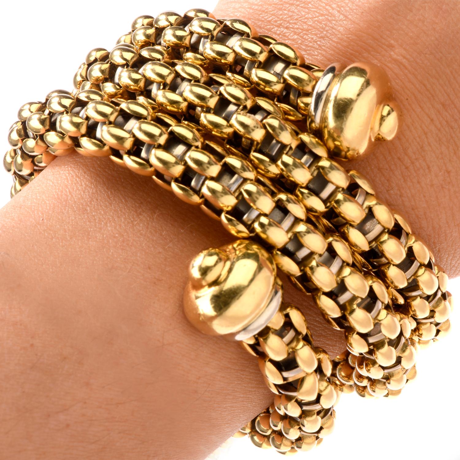 Artisan 1990s Italian Wrap Around 18 Karat Gold Snake Bracelet