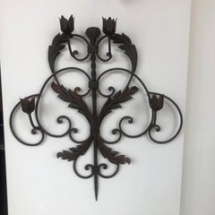 1990s Italian Wrought Iron Four-Light Wall Sconce with Scrolling Motif