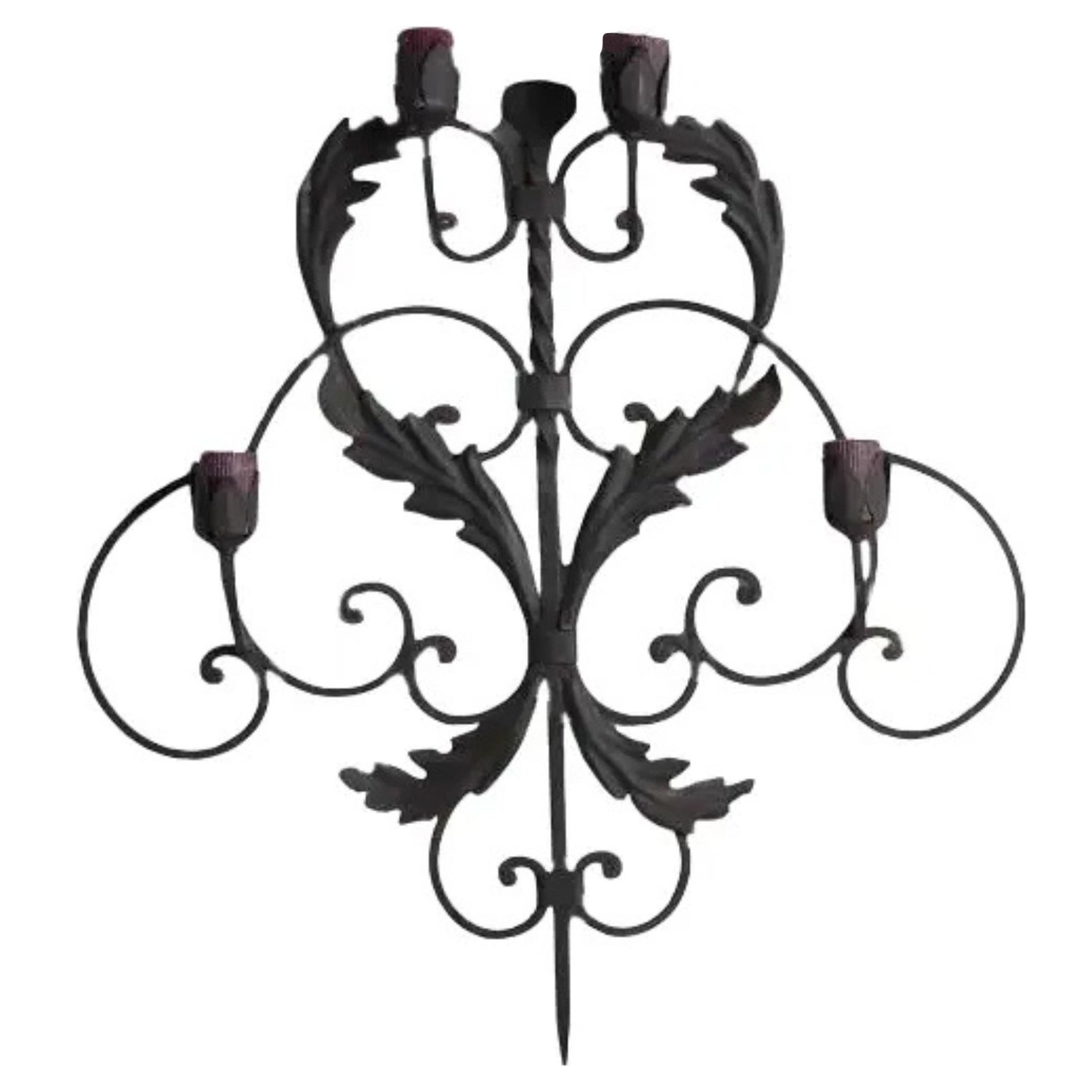 1990s Italian Wrought Iron 4-Light Wall Sconce Decorative Wall For Sale
