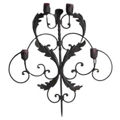 1990s Italian Wrought Iron Four-Light Wall Sconce with Scrolling Motif