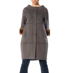 1990S J. MENDEL Gray Wool & Cashmere Silk Lined Coat With Fur Cuffs