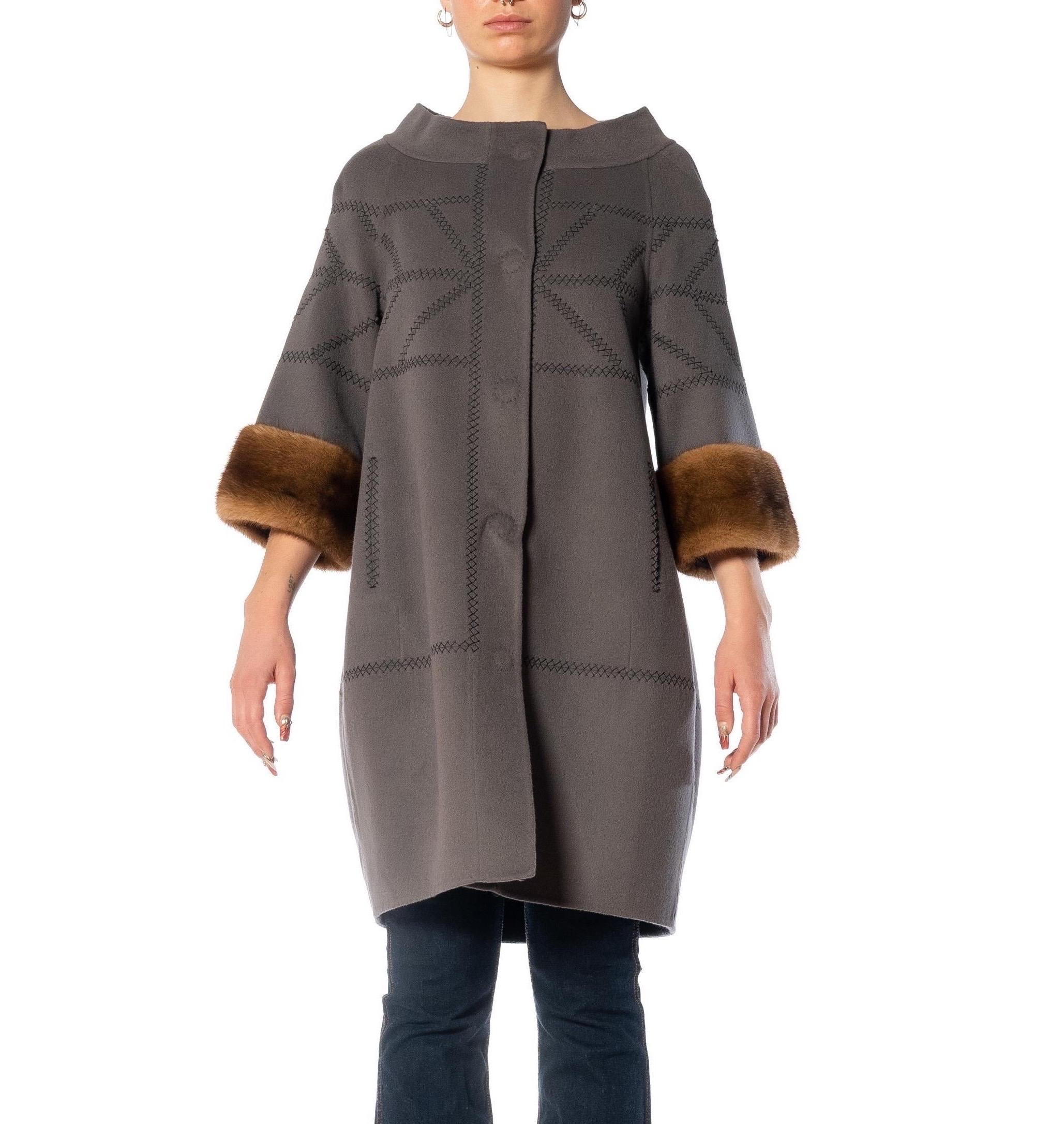 Women's 1990S J. MENDEL Gray Wool & Cashmere Silk Lined Coat With Fur Cuffs For Sale