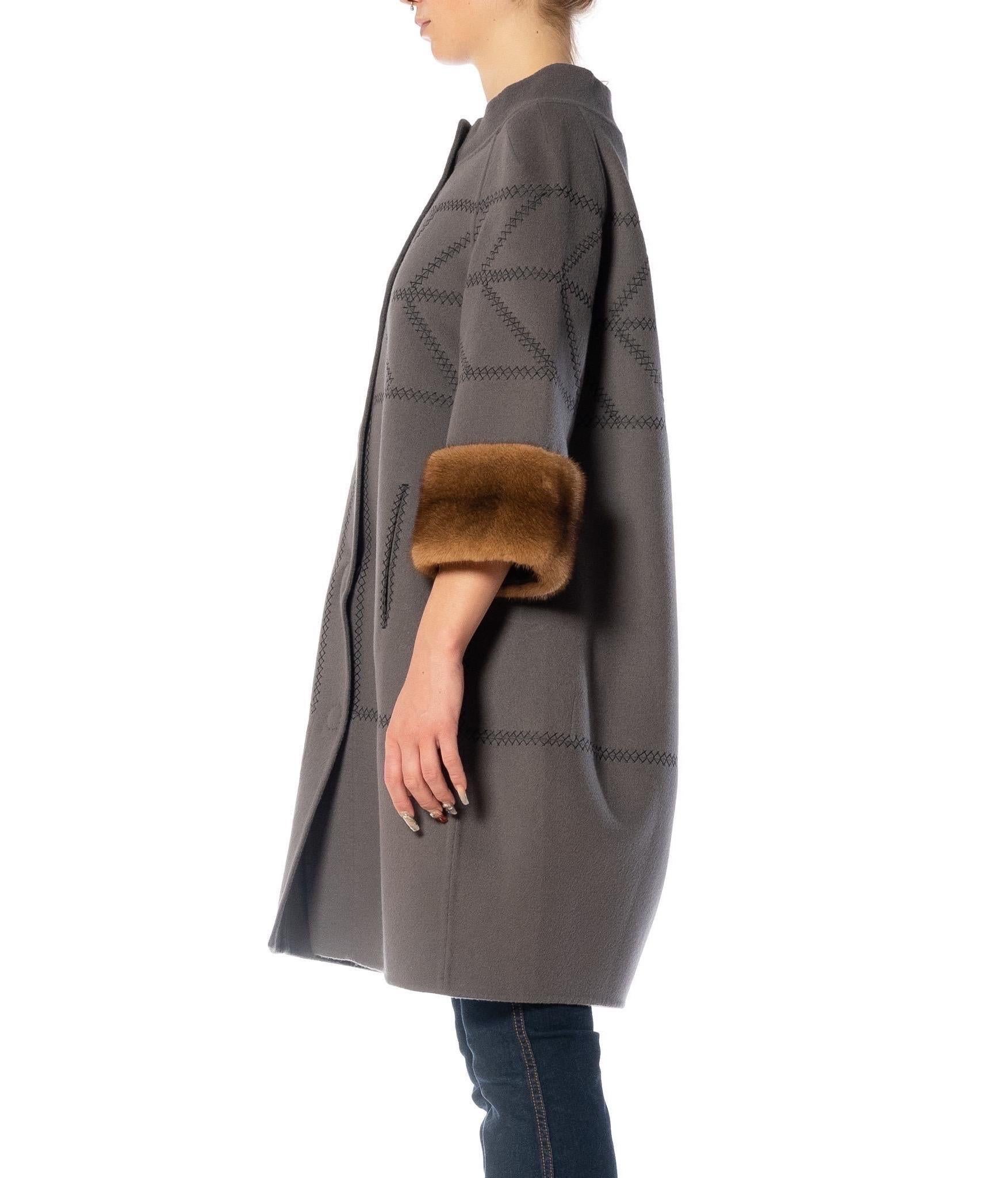 1990S J. MENDEL Gray Wool & Cashmere Silk Lined Coat With Fur Cuffs For Sale 1