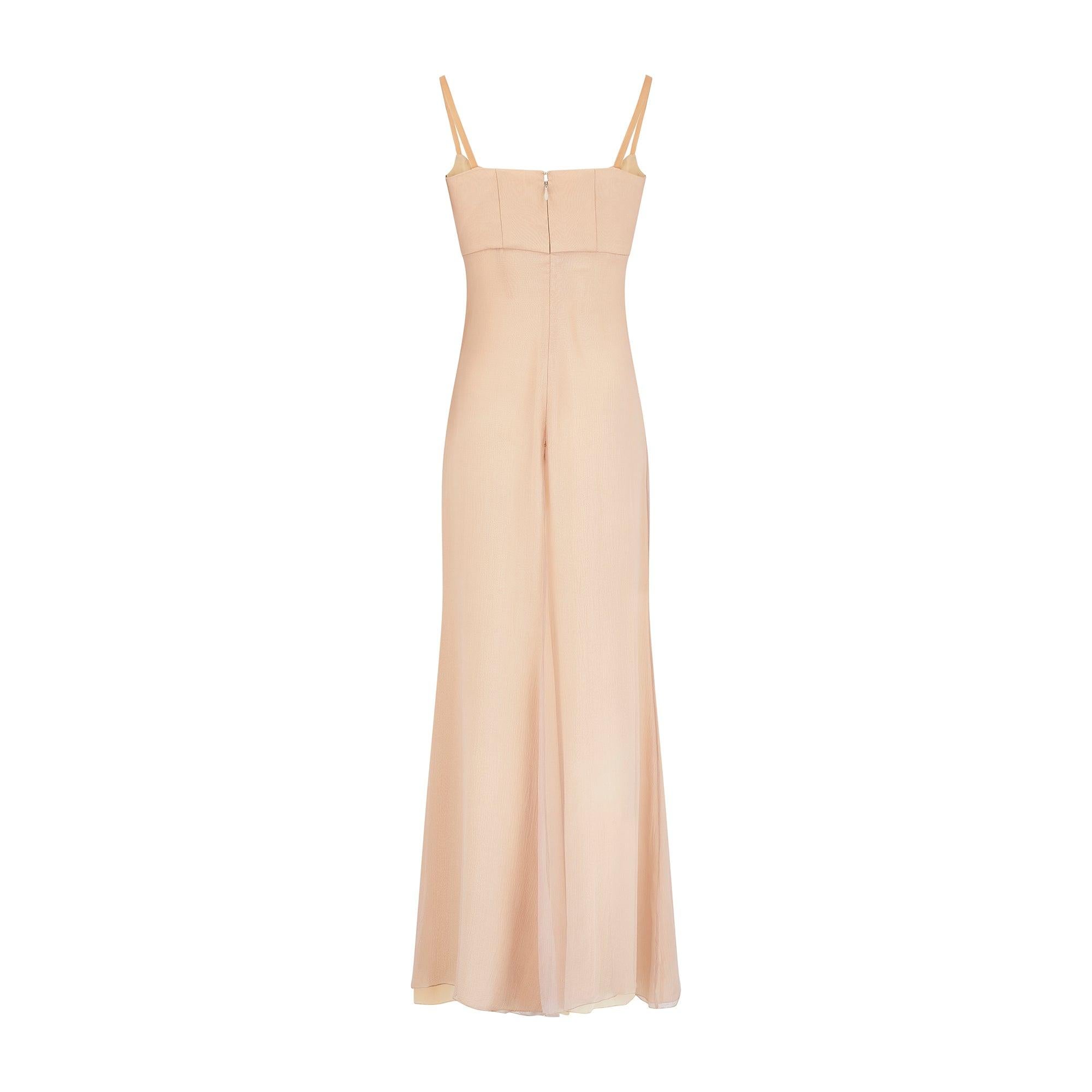 Beige 1990s Jacques Azagury Nude Chiffon Evening Slip Dress For Sale