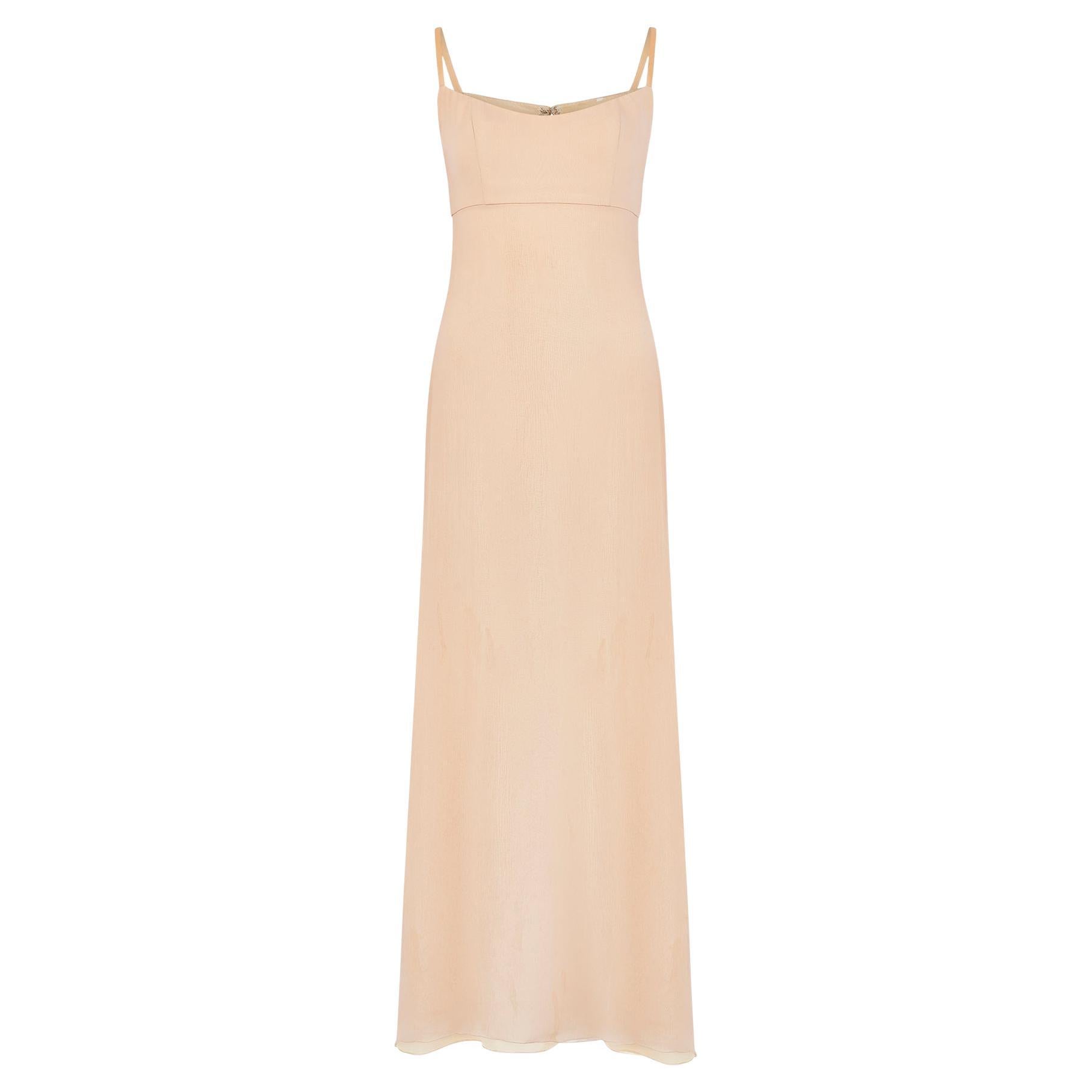1990s Jacques Azagury Nude Chiffon Evening Slip Dress For Sale