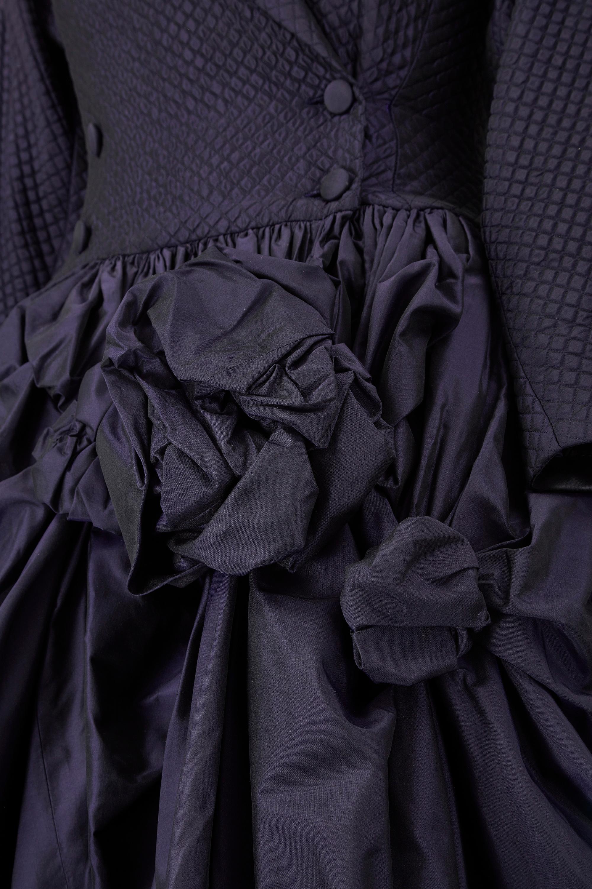 Women's 1990s Jacques Azagury Purple Taffeta Victorian Inspired Dress For Sale