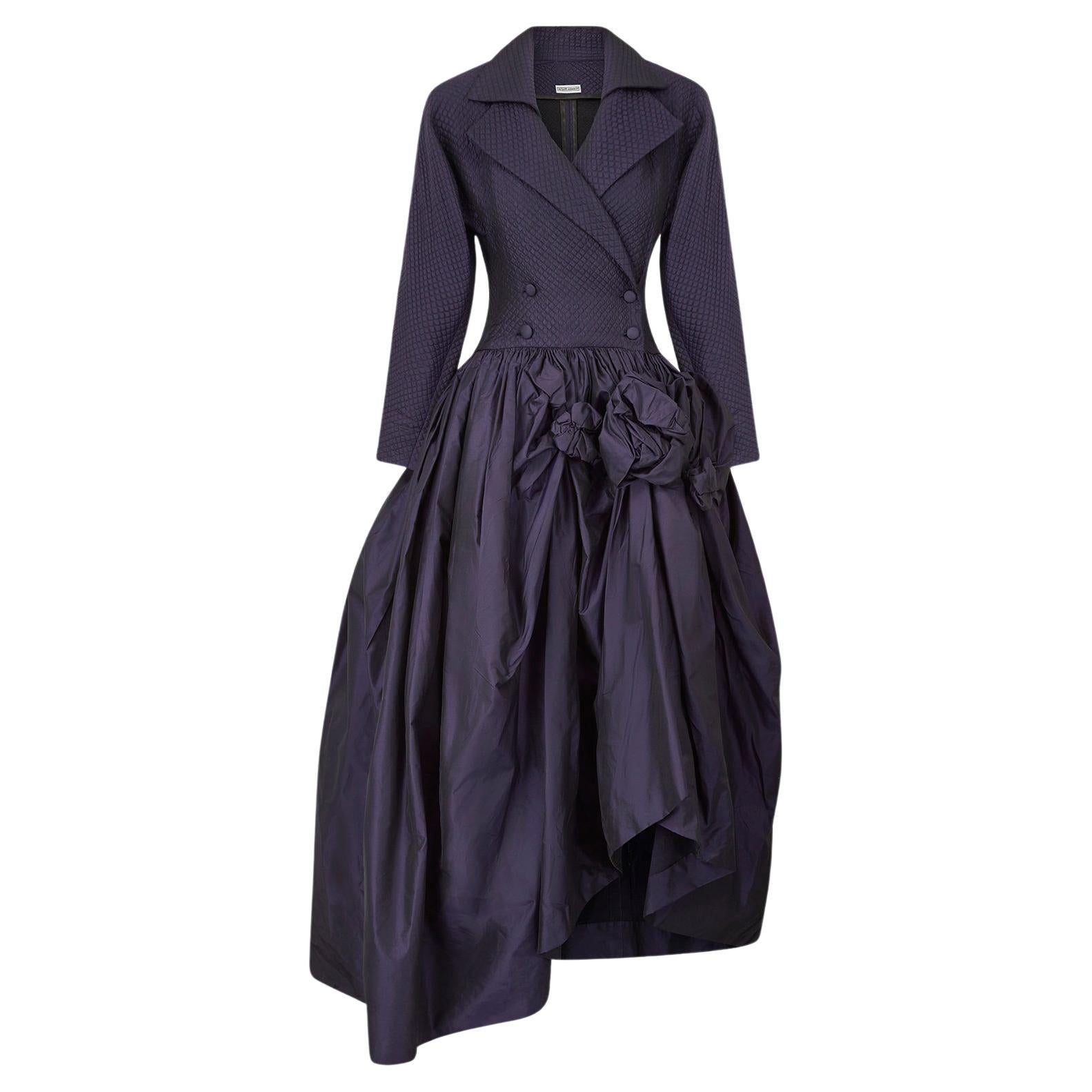 1990s Jacques Azagury Purple Taffeta Victorian Inspired Dress For Sale