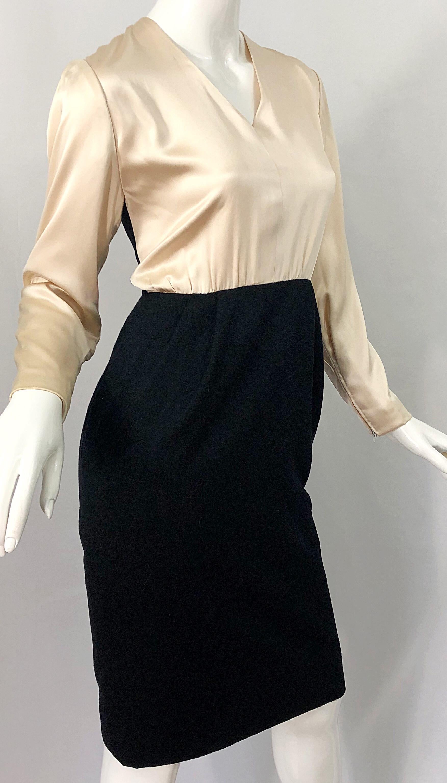 Vestido vintage de los 90 James Galanos blanco y negro con bloques de color marfil en venta 5