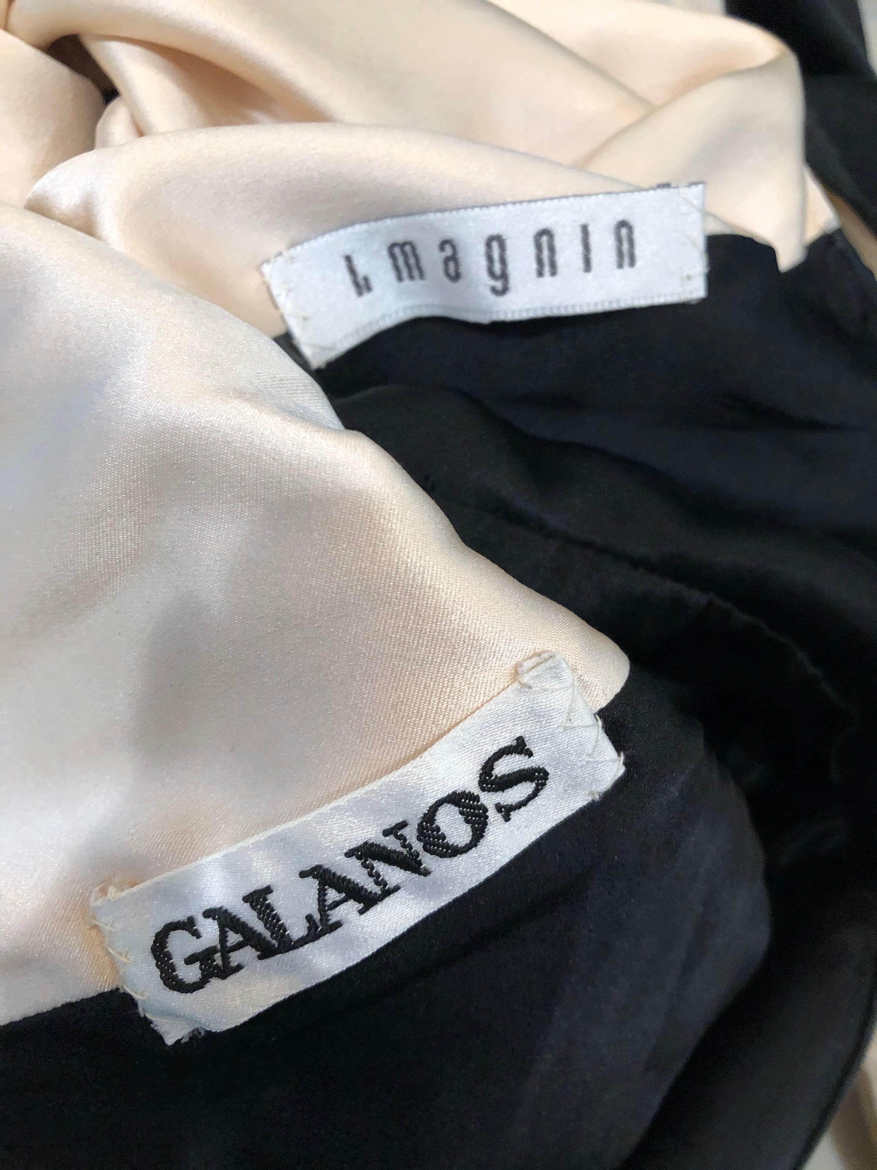Vestido vintage de los 90 James Galanos blanco y negro con bloques de color marfil en venta 7