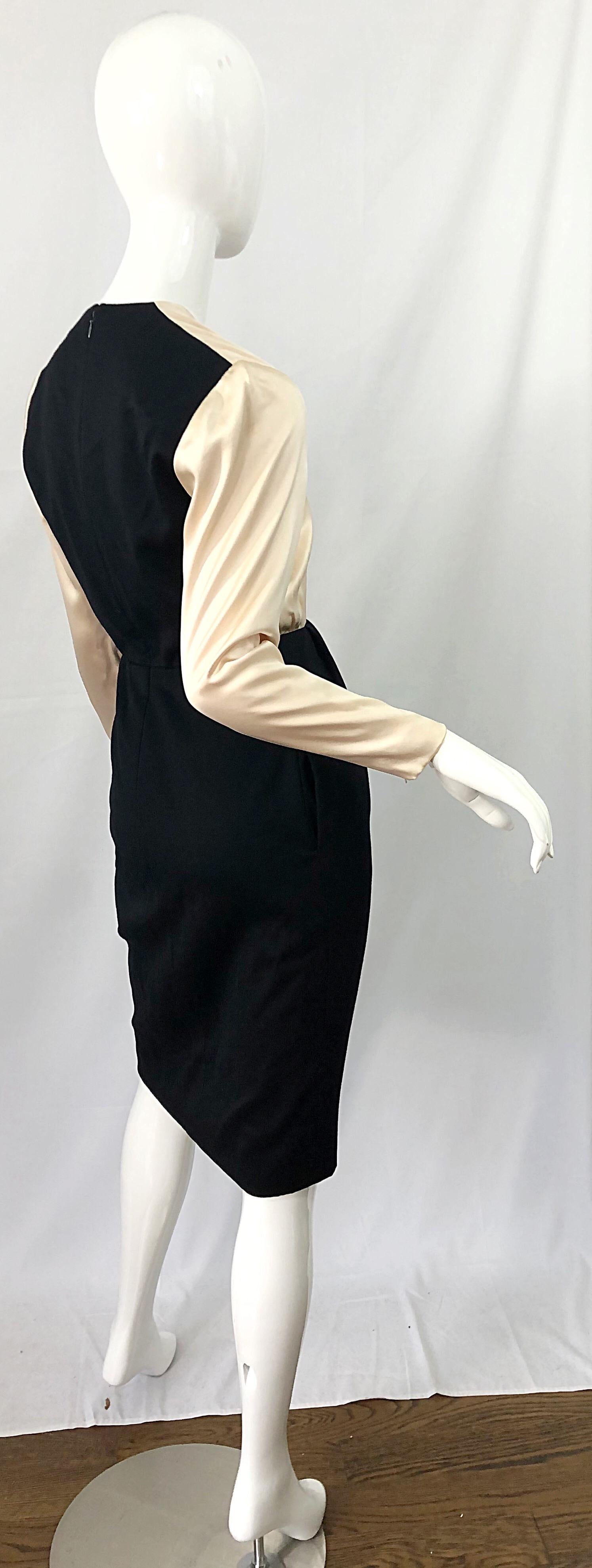 Vestido vintage de los 90 James Galanos blanco y negro con bloques de color marfil Beige en venta