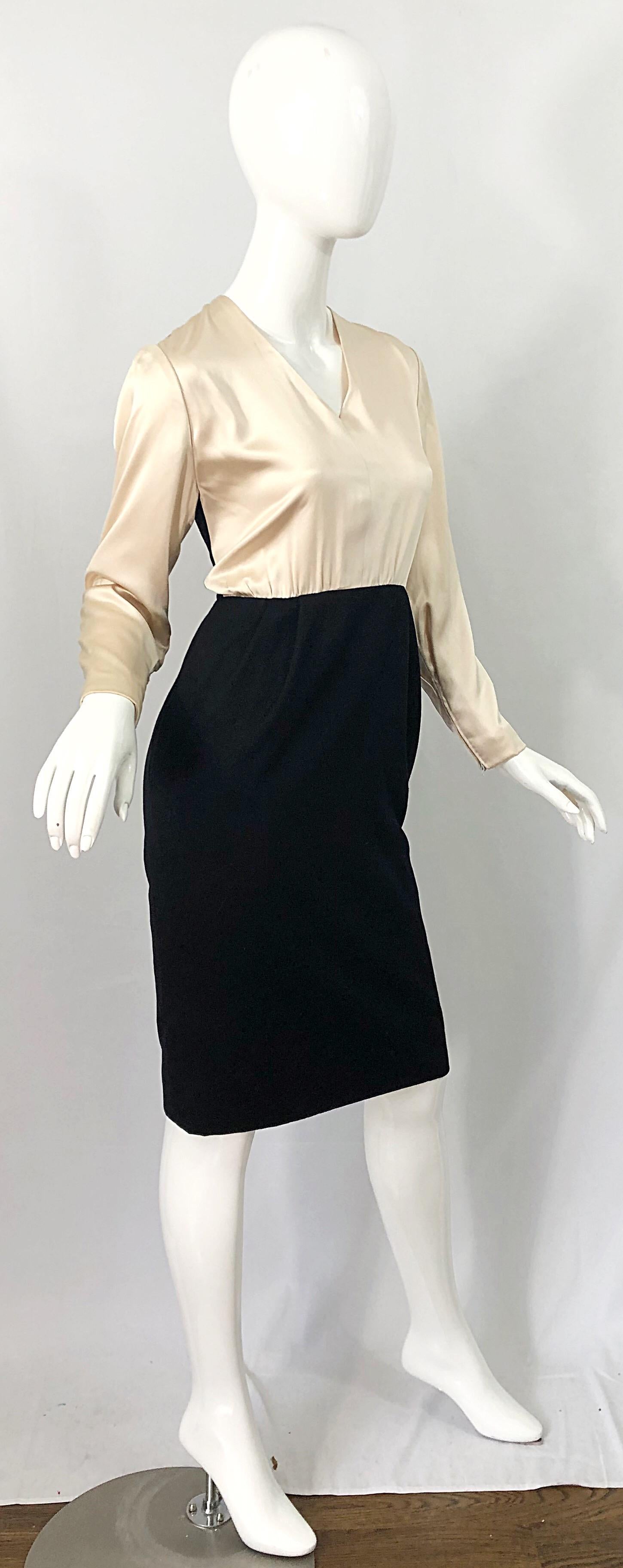 De las mujeres Vestido vintage de los 90 James Galanos blanco y negro con bloques de color marfil en venta