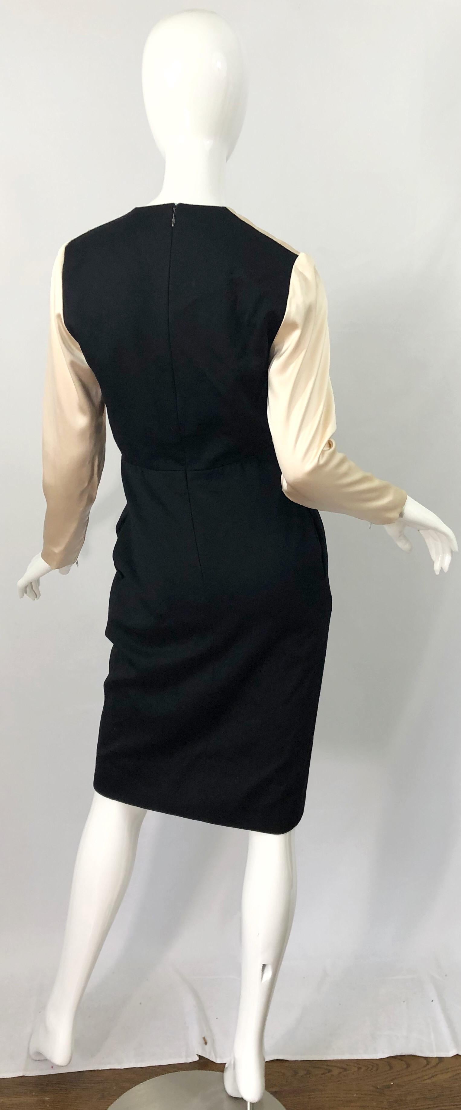 Vestido vintage de los 90 James Galanos blanco y negro con bloques de color marfil en venta 2