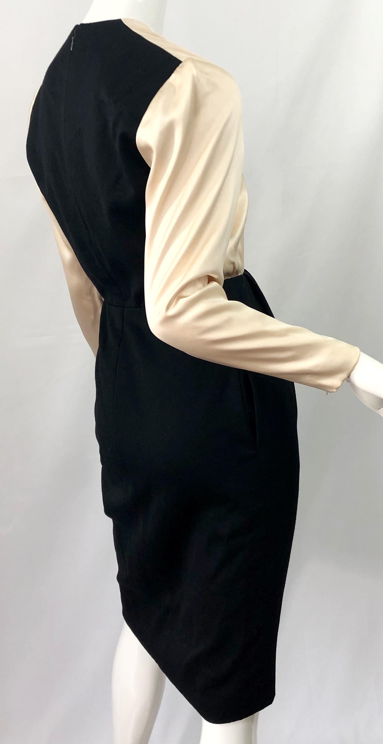 1990s James Galanos Black and White Ivory Color Block Vintage 90s Dress For Sale 2