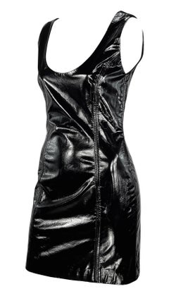 1990s James Galanos Couture Black Patent Leather Sleeveless Mini Dress