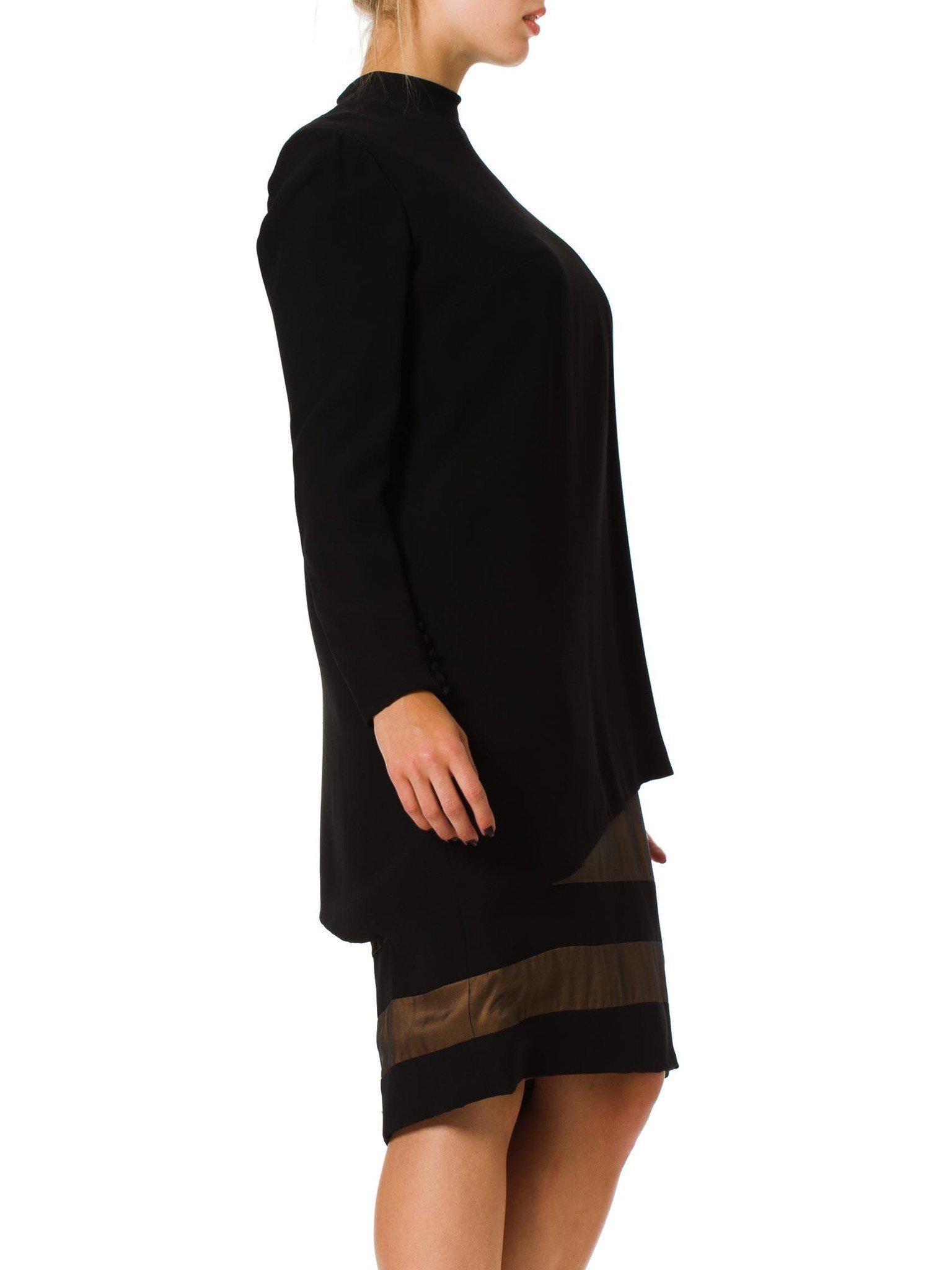 1980er Jahre JAMES GALANOS Schwarzer Couture-Mantel aus Seidenkrepp und Chiffon mit langen Ärmeln Damen im Angebot