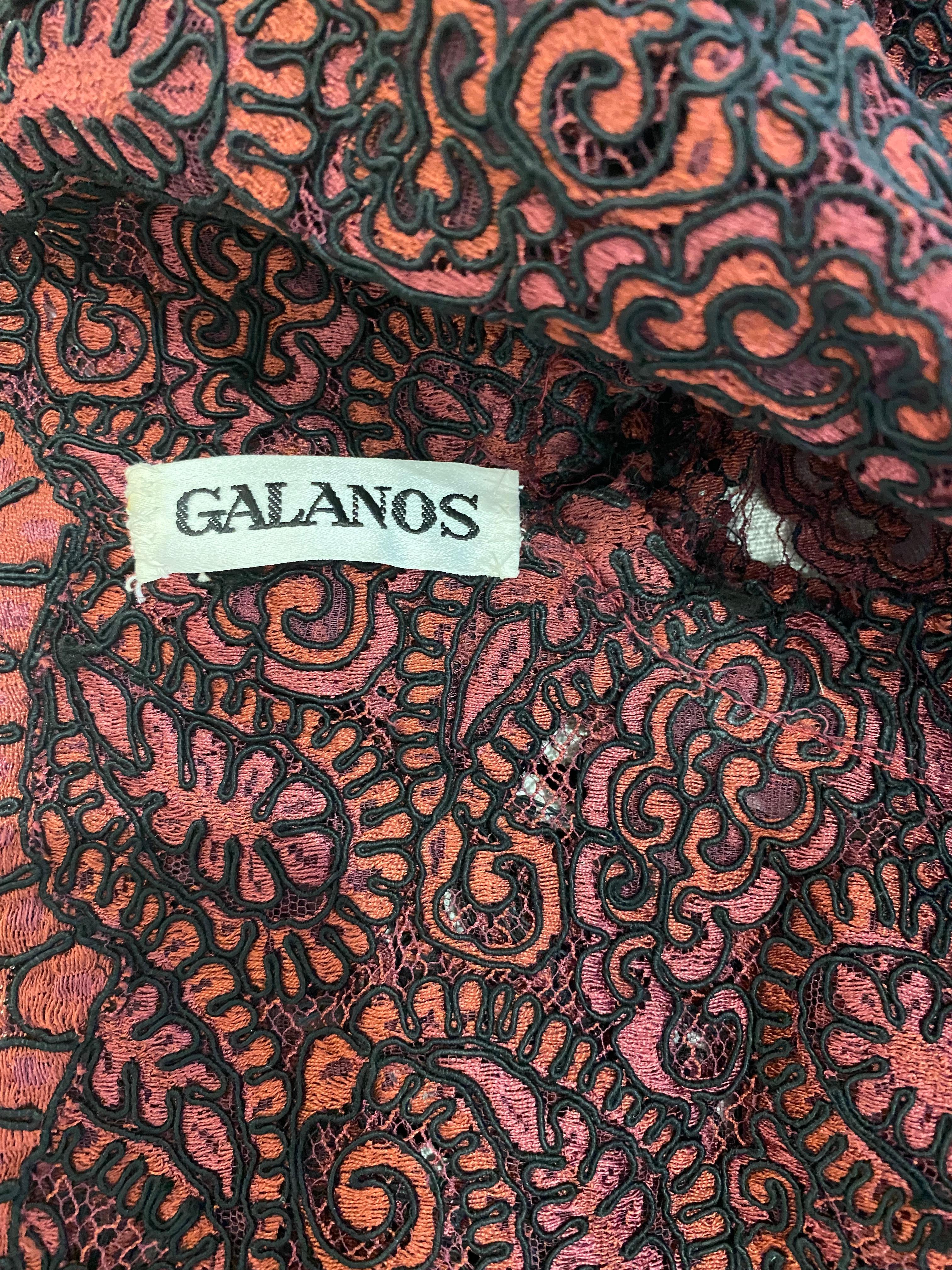 1990er James Galanos Rotes und lila besticktes Set aus Jacke und Rock (Schwarz) im Angebot