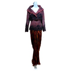 1990s James Galanos Reddish Purple Embroidered Crop Jacket and skirt sets