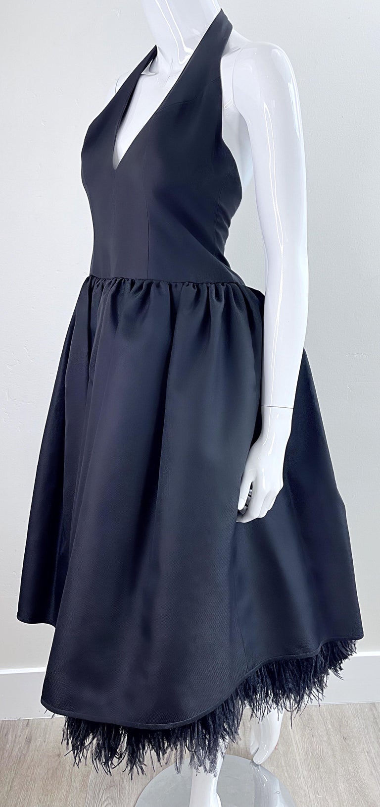 90s feather dress 1990s James Purcell Black Silk Ostrich Feather Vintage 90s Cocktail Halter  Dress For Sale at 1stDibs