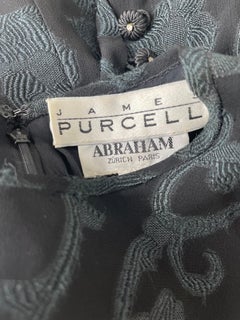 James Purcell Couture, abito anni '90 in chiffon di seta nero semi trasparente con stampa a filigrana