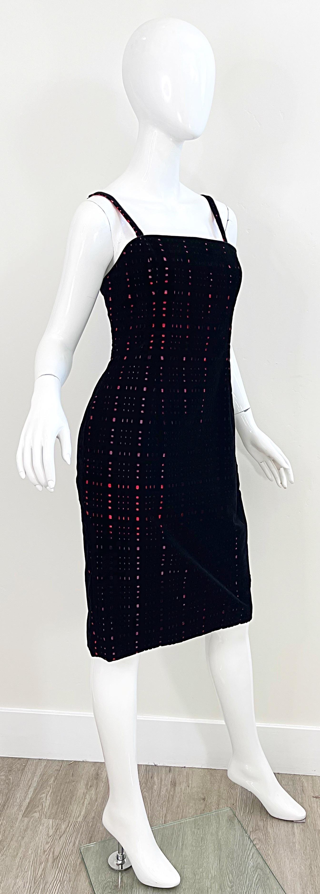 1990s James Purcell Size 10 / 12 Black Velvet Cut Out Red Taffeta Plaid Dress For Sale 8