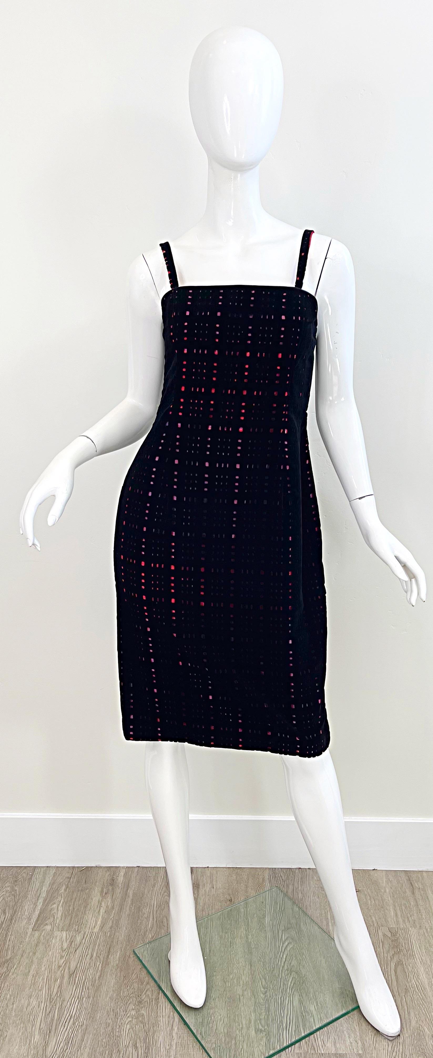 1990s James Purcell Size 10 / 12 Black Velvet Cut Out Red Taffeta Plaid Dress For Sale 11