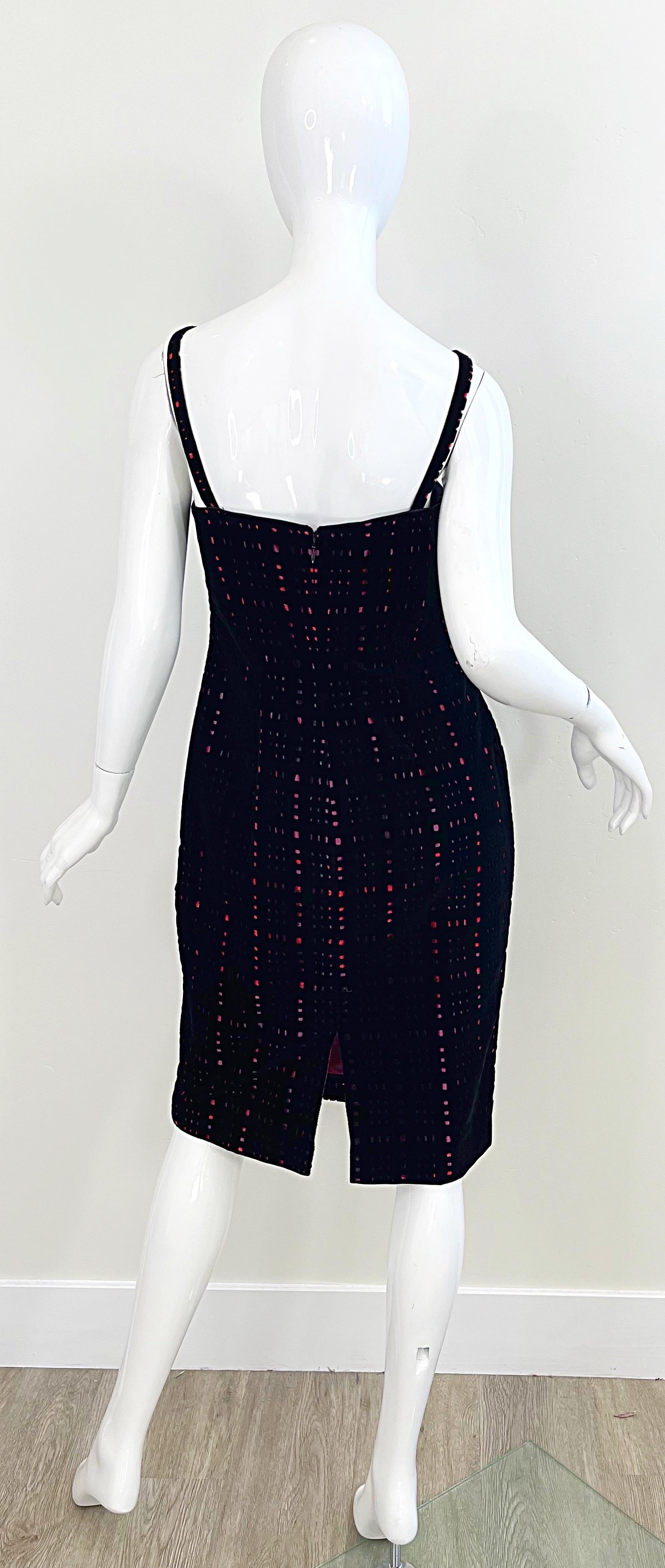 1990s James Purcell Size 10 / 12 Black Velvet Cut Out Red Taffeta Plaid Dress 3