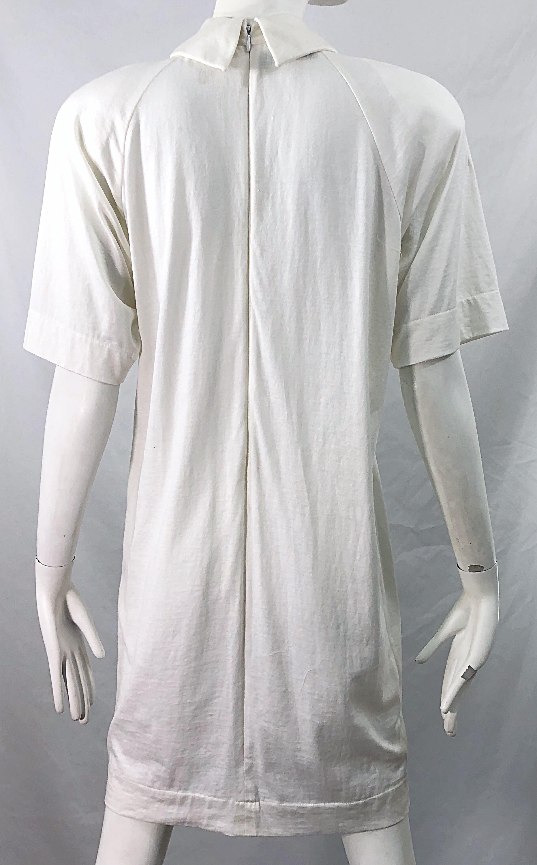 Women's 1990s James Purcell Size 6 / 8 White Cotton Vintage 90s T-Shirt Dress