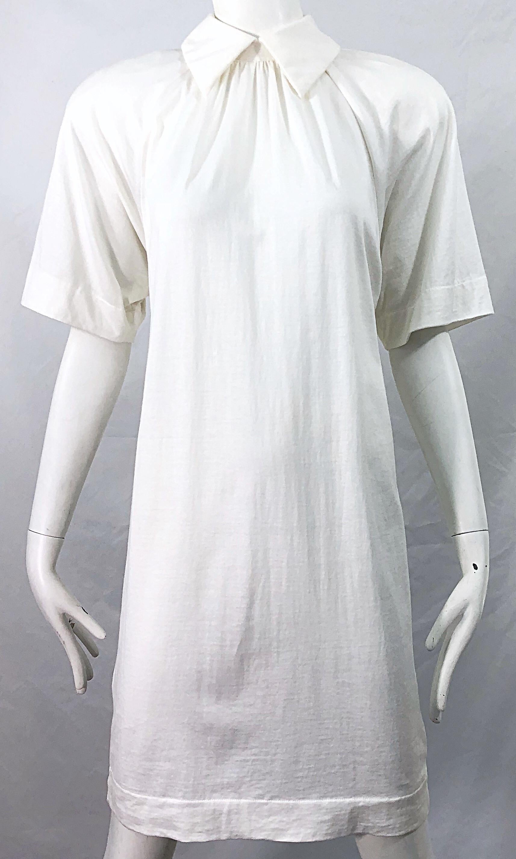1990s James Purcell Size 6 / 8 White Cotton Vintage 90s T-Shirt Dress 1