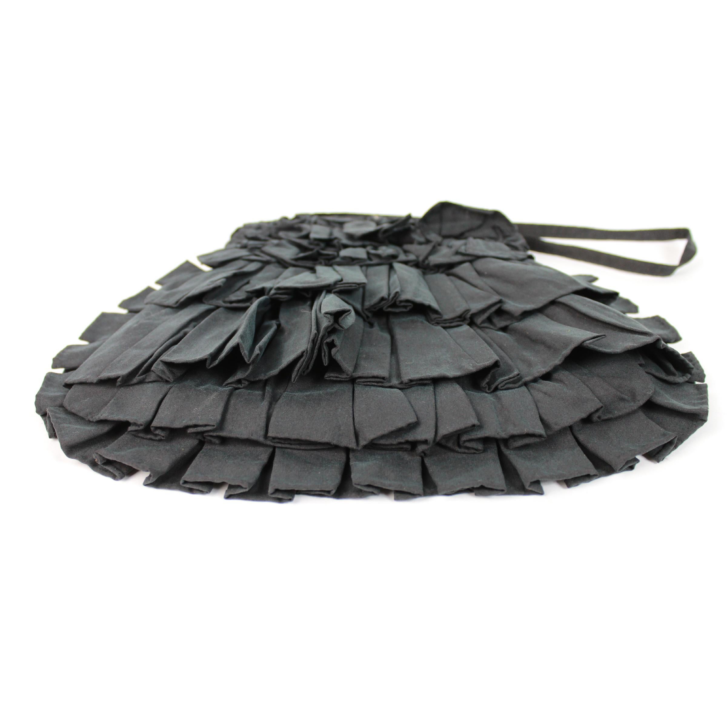 1990s Jamin Puech Black Cotton Pleated Snap Fan Handbag 1