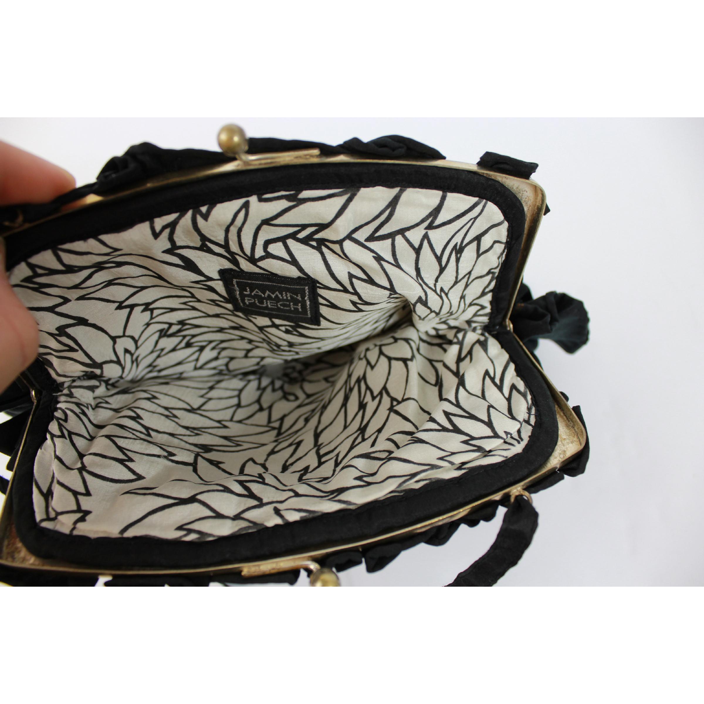 1990s Jamin Puech Black Cotton Pleated Snap Fan Handbag 3