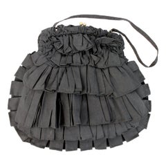 1990s Jamin Puech Black Cotton Pleated Snap Fan Handbag
